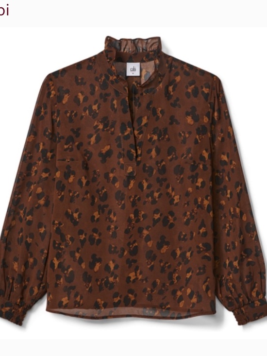 CAbi Tops - Cabi Gorgeous Semi Sheer Brown Animal Print Ruffle Neck Blouse Small